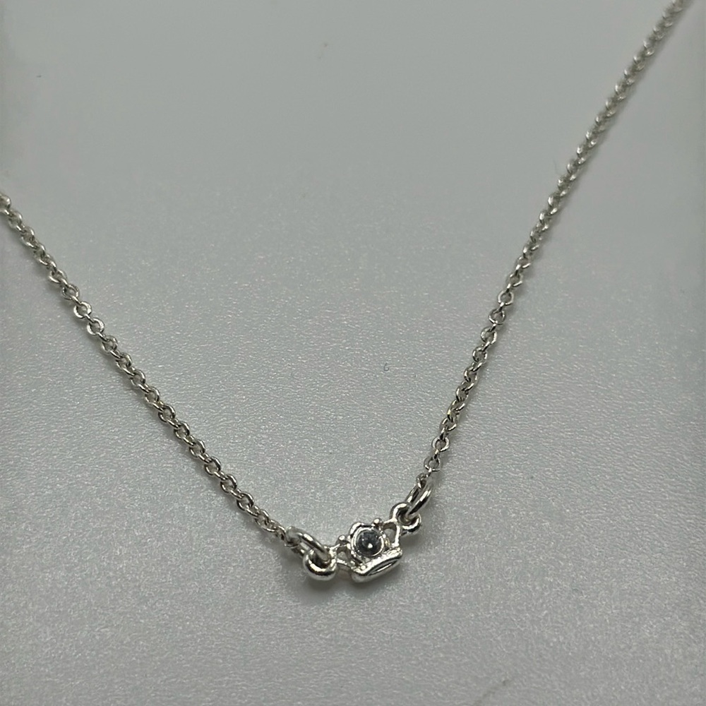 Sparkling crown silver tone delicate long adjustable necklace